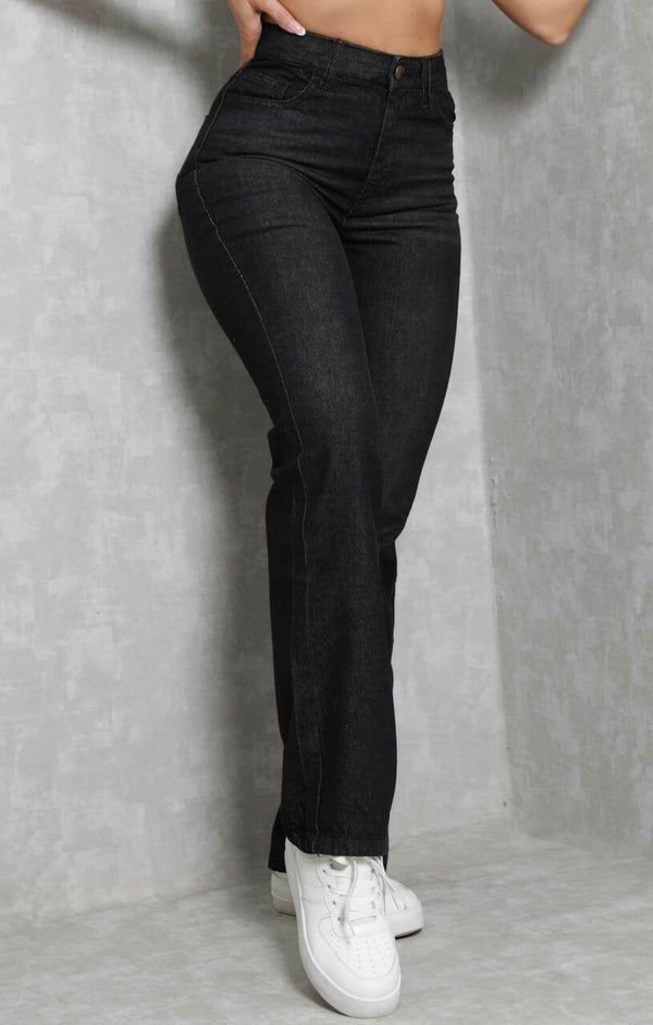 Femme Luxe Black High Waisted Flare Leg Denim Jeans - Emilia
