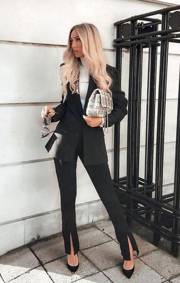 Femme Luxe Black High Waisted Side Split Trousers - Iggy