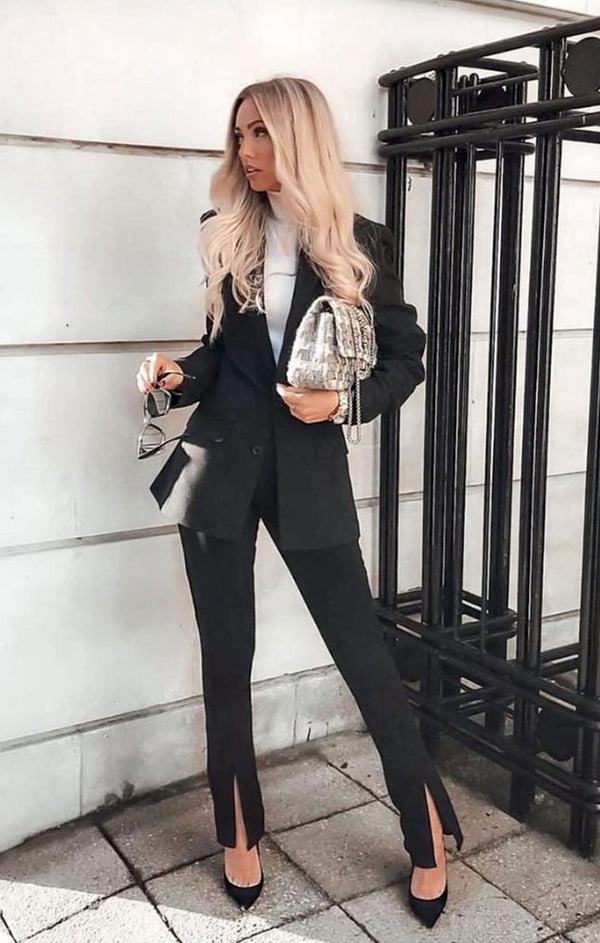 femme luxe Black High Waisted Side Split Trousers - Iggy