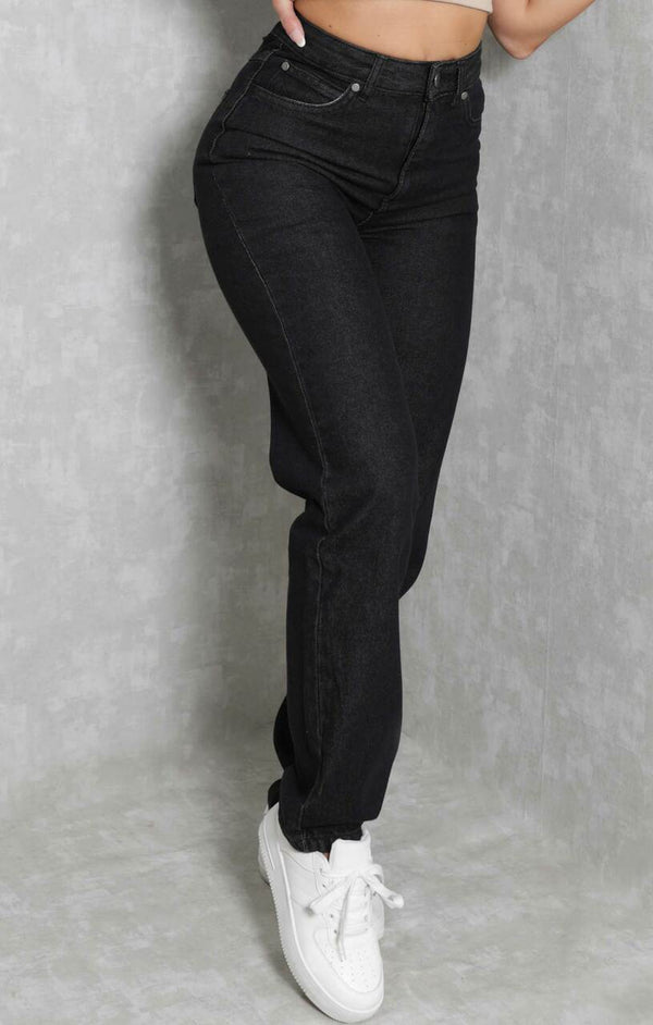 Femme Luxe Black High Waisted Straight Leg Denim Jeans - Taryn