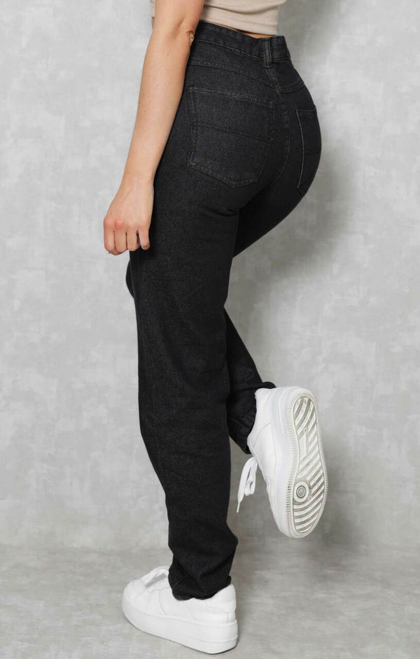 Femme Luxe Black High Waisted Straight Leg Denim Jeans - Taryn