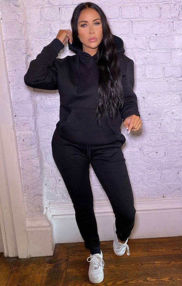 Femme Luxe Black Hoodie Cuffed Joggers Loungewear Set - Bellamy