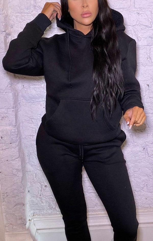 Femme Luxe Black Hoodie Cuffed Joggers Loungewear Set - Bellamy