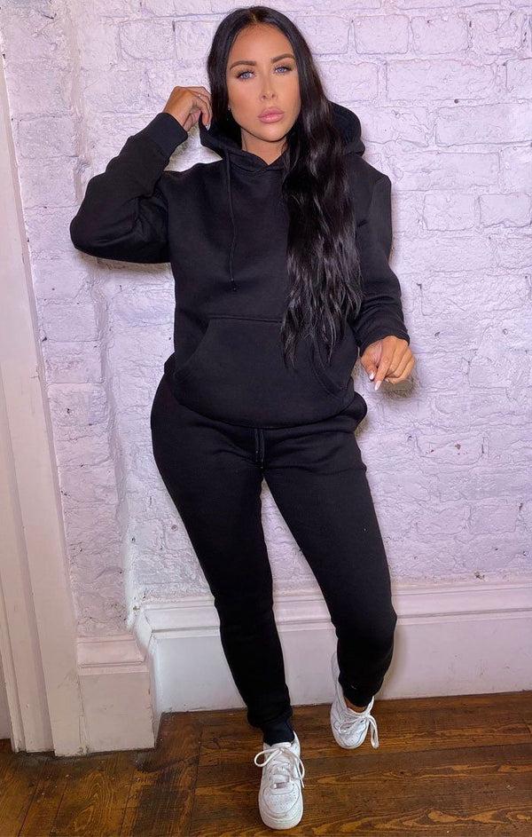 femme luxe Black Hoodie Cuffed Joggers Loungewear Set - Bellamy