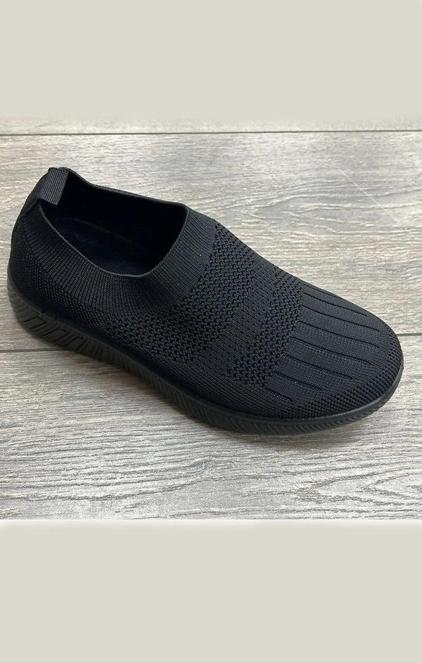 Femme Luxe Black Knitted Lightweight Walking Shoes - Juniper