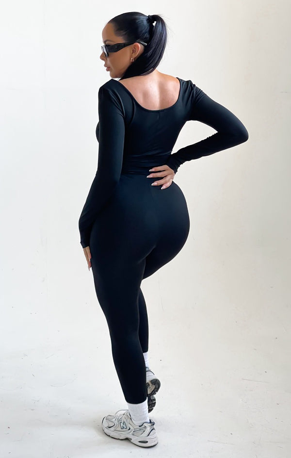Femme Luxe Black Long Sleeve Fitted Jumpsuit - Esmereldaa