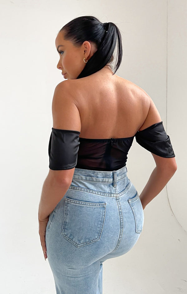 Femme Luxe Black Off Shoulder Corset Style Bodysuit - Anya