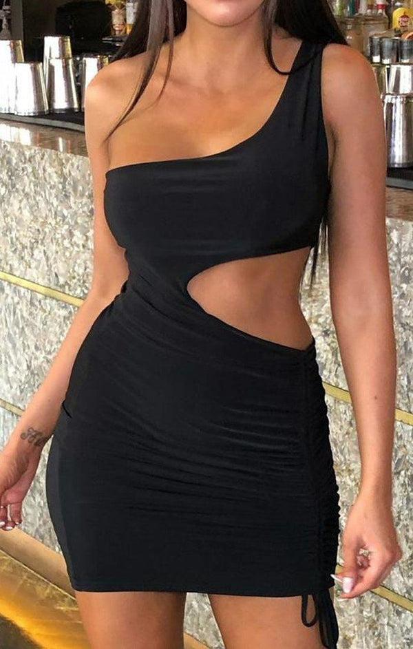 Femme Luxe Black One Shoulder Cut Out Mini Dress - Jolie