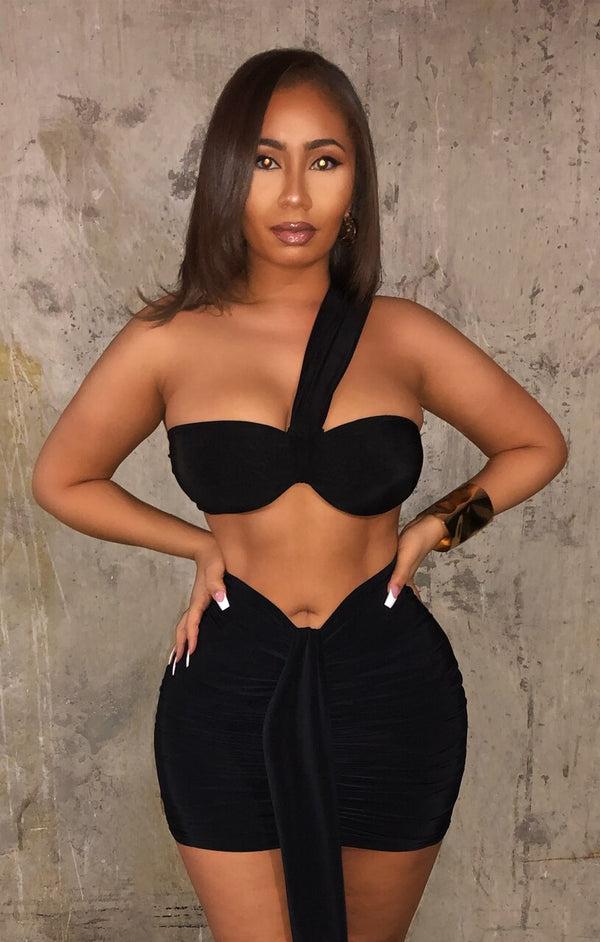 Femme Luxe Black One Shoulder Knot Bralette Top - Julie