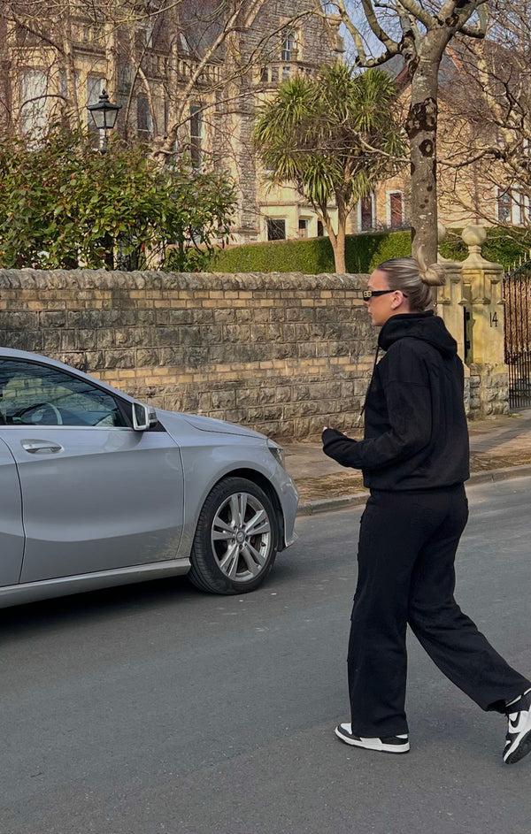 Femme Luxe Black Oversized Crucifix Cross Hoodie With Wide Leg Trouser - Maren