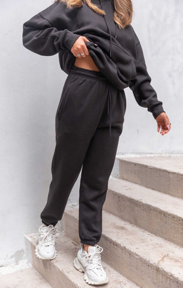 Femme Luxe Black Oversized High Waisted Shirred Drawstring Pocket Detail Cuffed Joggers - Samira