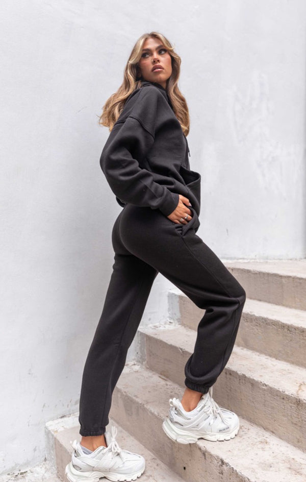 Femme Luxe Black Oversized High Waisted Shirred Drawstring Pocket Detail Cuffed Joggers - Samira