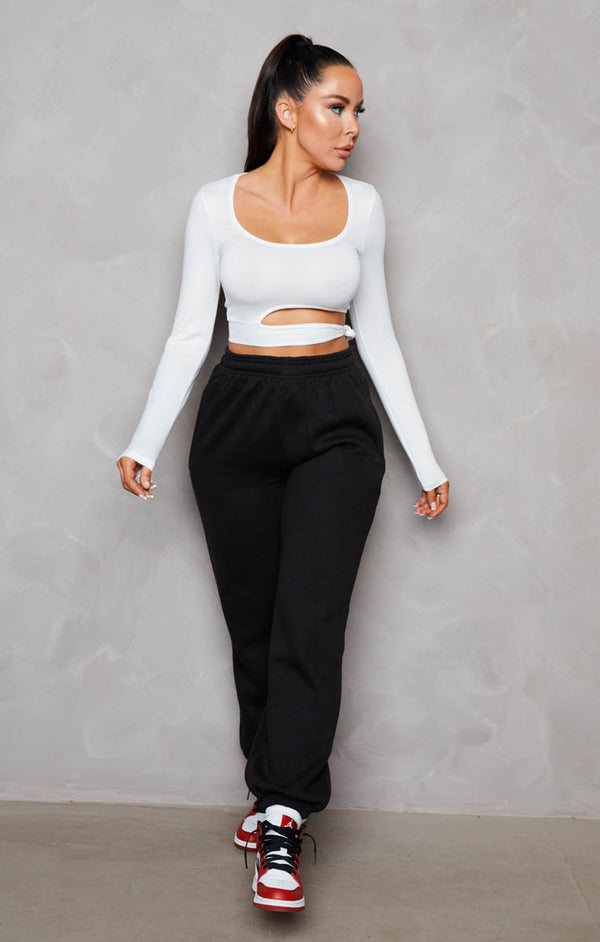 femme luxe Black Oversized High Waisted Shirred Drawstring Pocket Detail Cuffed Joggers - Samira