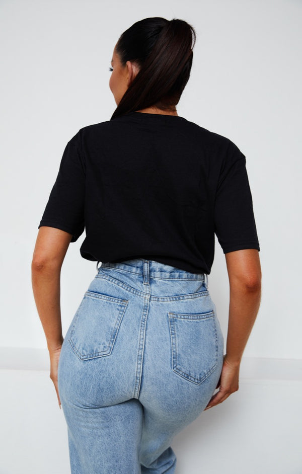 Femme Luxe Black Oversized 'New York' Slogan Print Short Sleeve T-Shirt - Eila