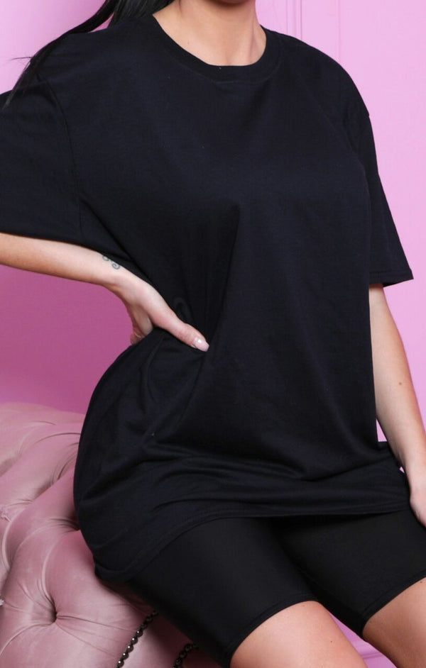 Femme Luxe Black Oversized T-Shirt & Cycling Shorts Co-ord - Zora