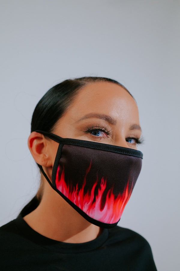 femme luxe Black & Pink Flame Print Washable Face Mask