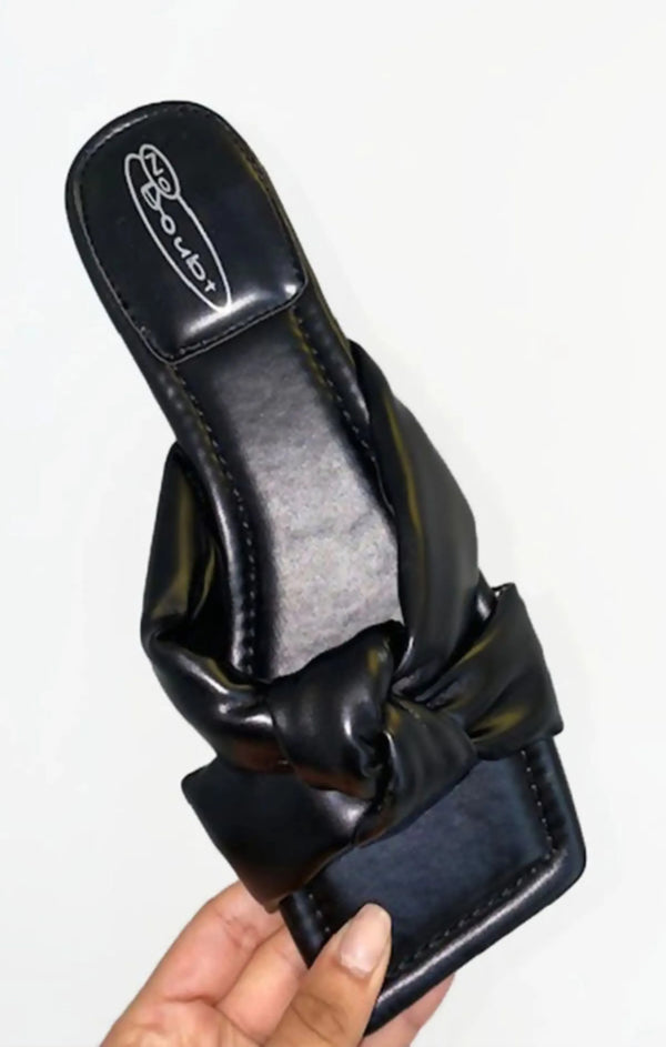 Femme Luxe Black PU Knot Front Slider Sandals - Farrah