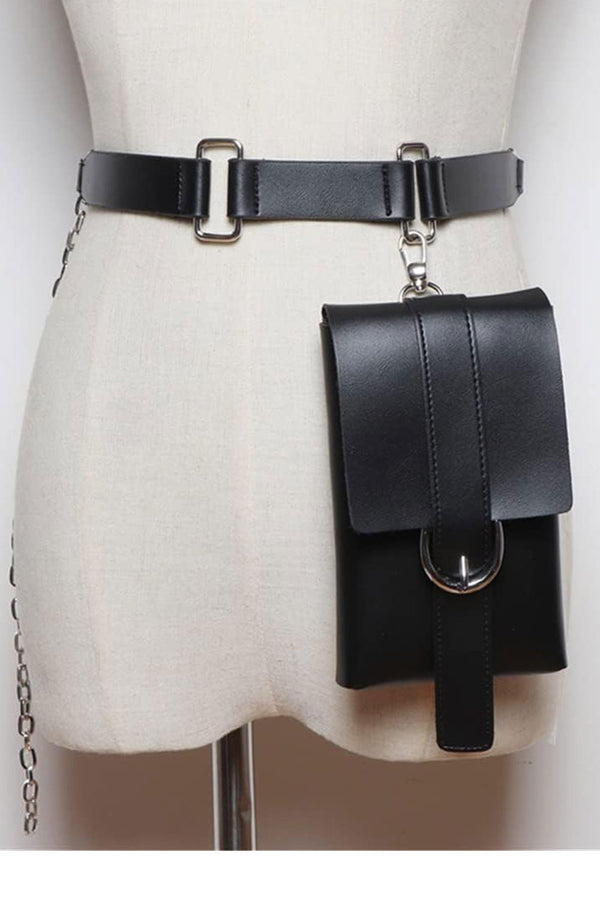 Femme Luxe Black PU Leather Detachable Chain Belt Bag - Katelyn
