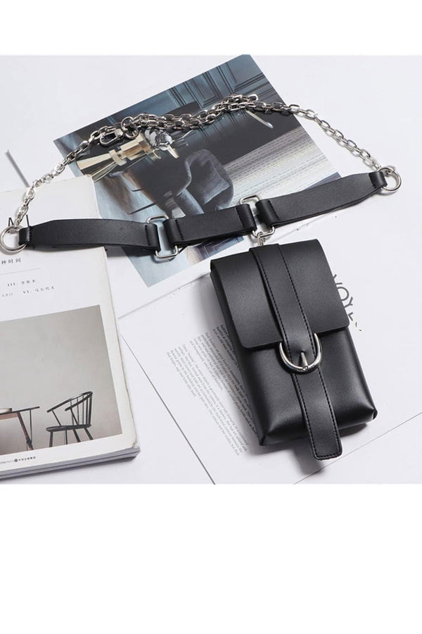 Femme Luxe Black PU Leather Detachable Chain Belt Bag - Katelyn