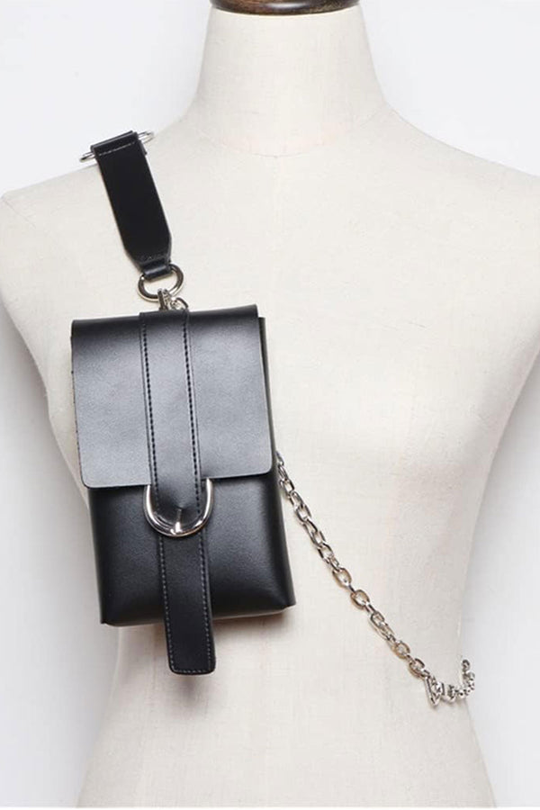 femme luxe Black PU Leather Detachable Chain Belt Bag - Katelyn