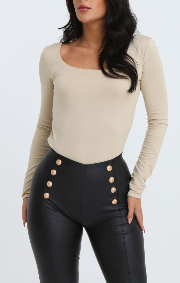 Femme Luxe Black PU Leather High Waisted Button Detail Legging - Charlotte