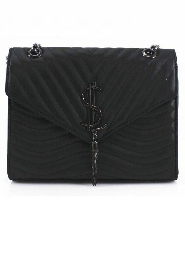 femme luxe Black Quilted Satchel Crossbody Bag - Khloe
