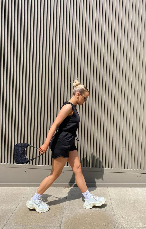 Femme Luxe Black Racer Back Drawstring Playsuit - Lysara