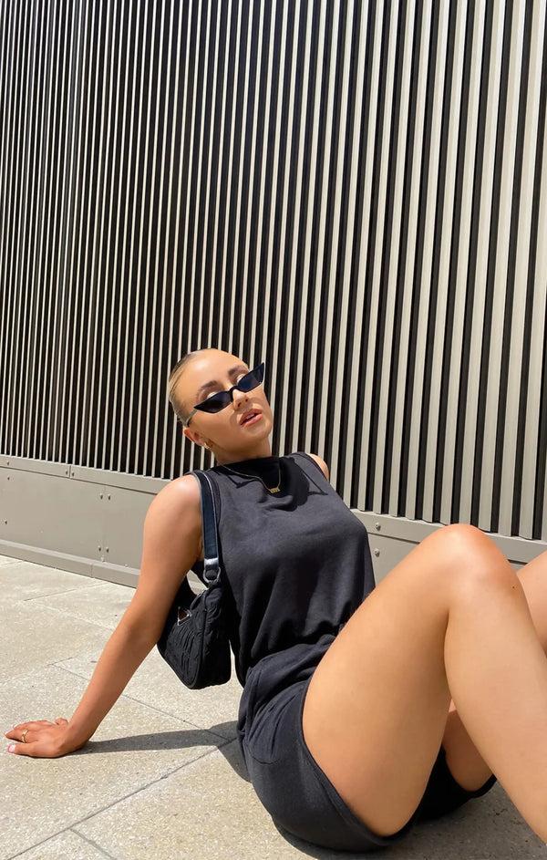 Femme Luxe Black Racer Back Drawstring Playsuit - Lysara