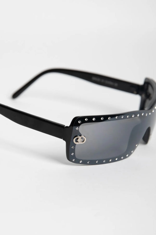 Femme Luxe Black Rhinestone Square Frame Sunglasses - Elisa