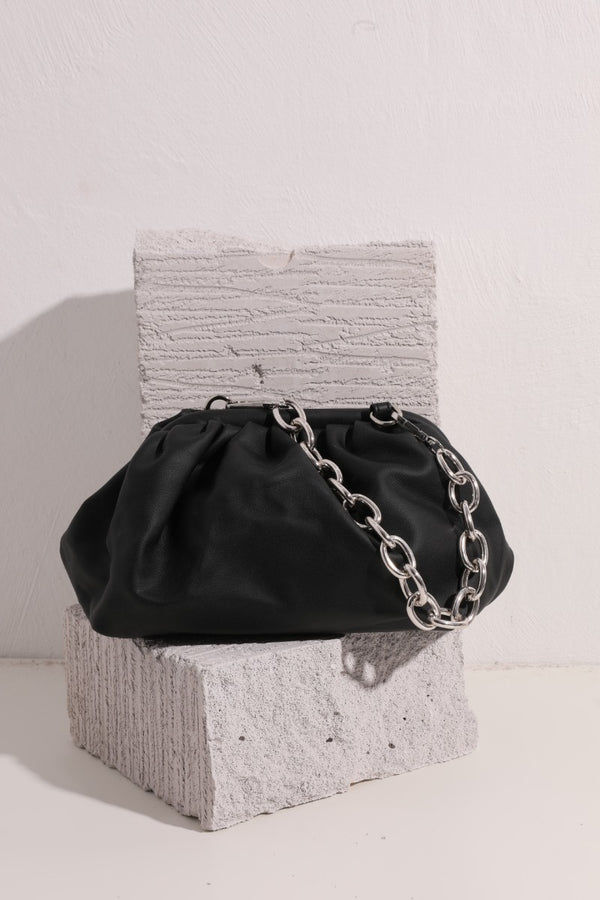 Femme Luxe Black Ruched Puff Side Chain Link Mini Bag - Orla