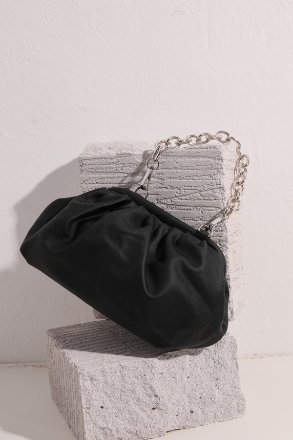 Femme Luxe Black Ruched Puff Side Chain Link Mini Bag - Orla