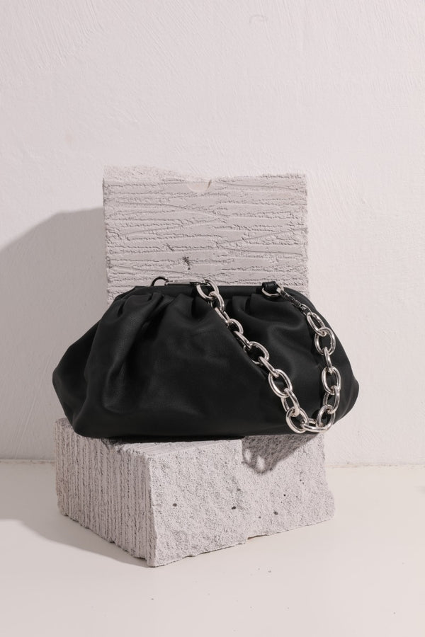 Femme Luxe Black Ruched Puff Side Chain Link Mini Bag - Orla