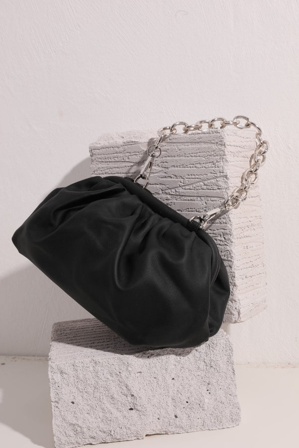 femme luxe Black Ruched Puff Side Chain Link Mini Bag - Orla