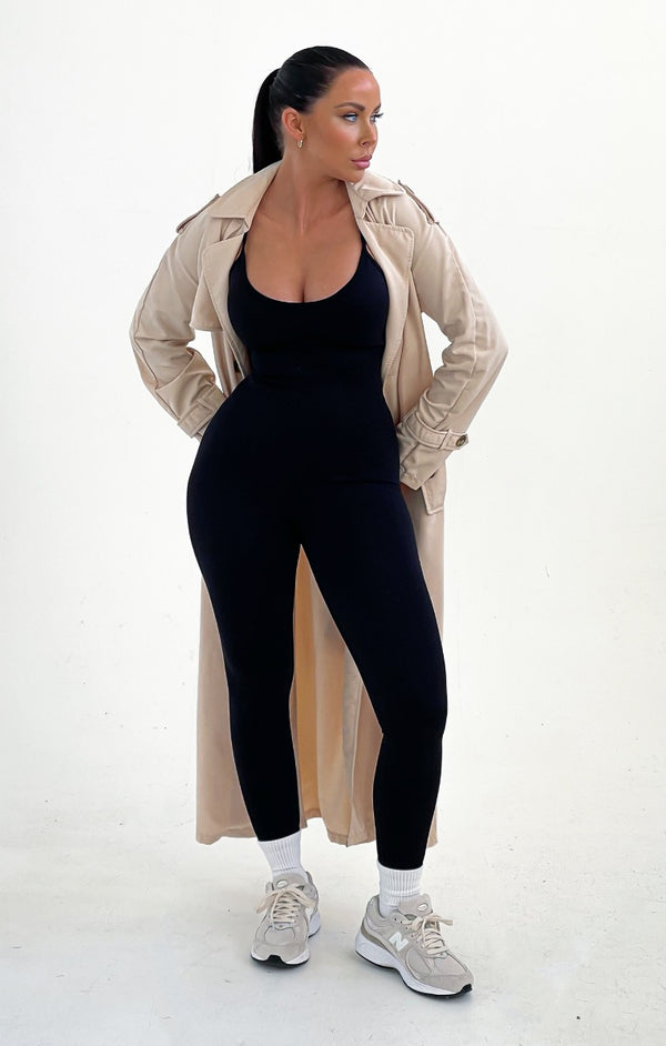 Femme Luxe Black Scoop Neck Adjustable Straps Fitted Jumpsuit - Zola