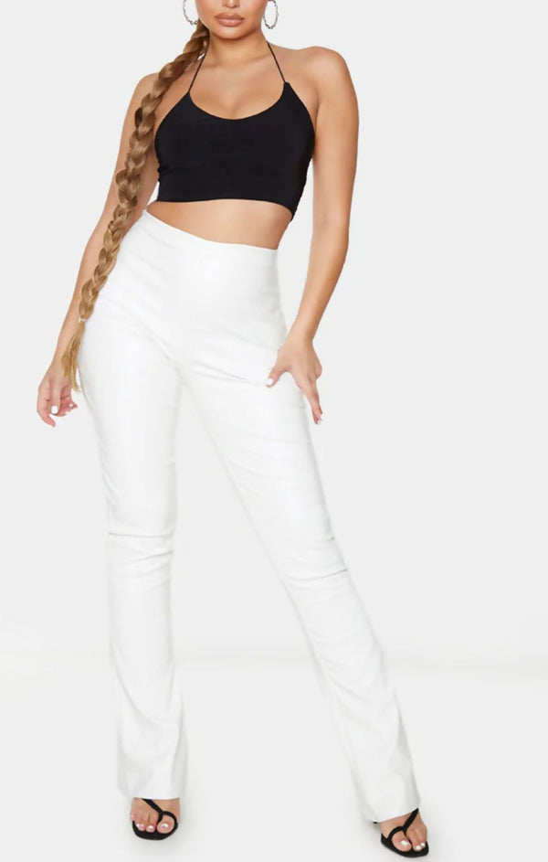 Femme Luxe Black Slinky Spaghetti Strap Halterneck Crop Top - Carisella