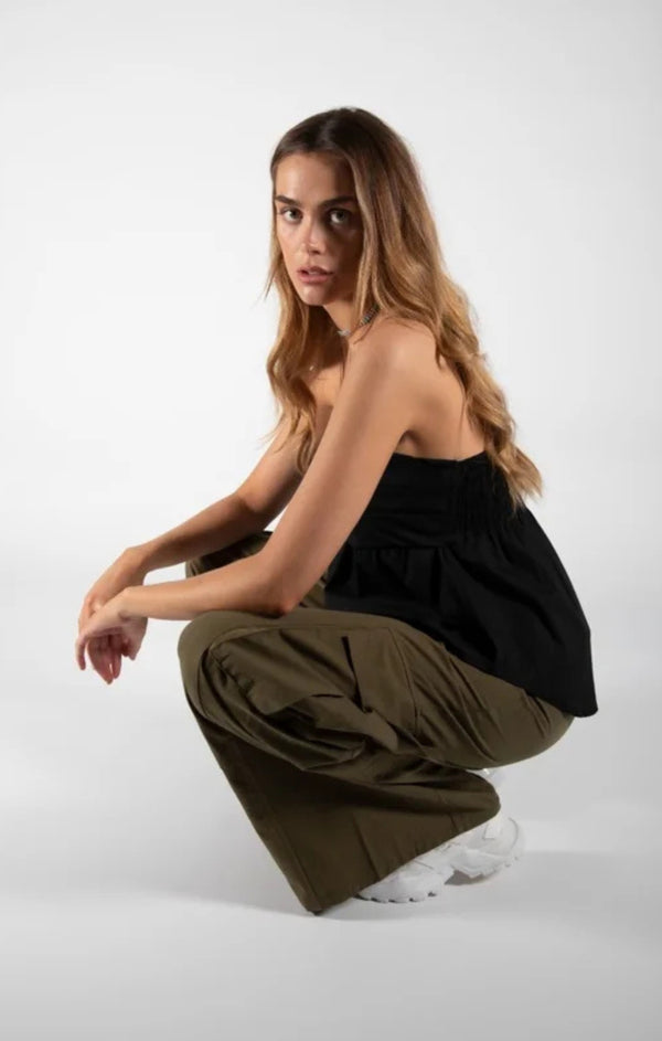 Femme Luxe Black Strapless Bandeau Shirt Top - Alondra