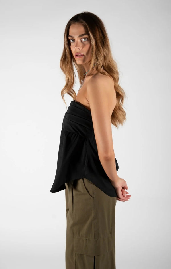 Femme Luxe Black Strapless Bandeau Shirt Top - Alondra