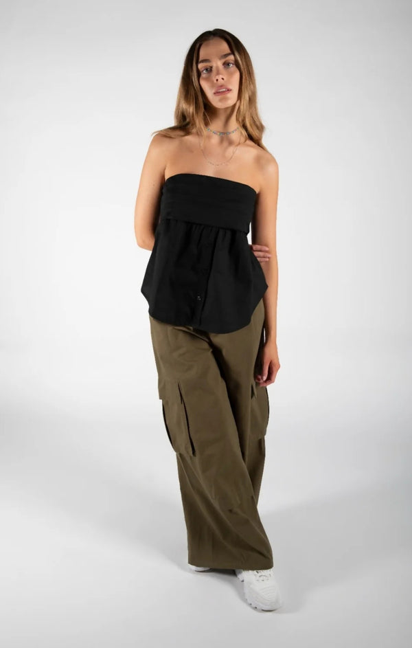 Femme Luxe Black Strapless Bandeau Shirt Top - Alondra