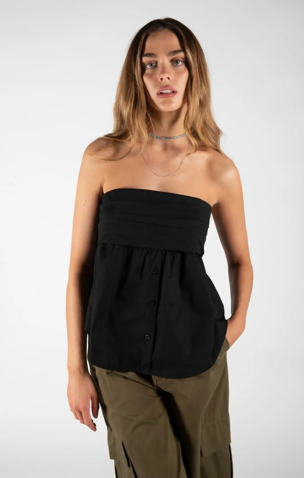 femme luxe Black Strapless Bandeau Shirt Top - Alondra