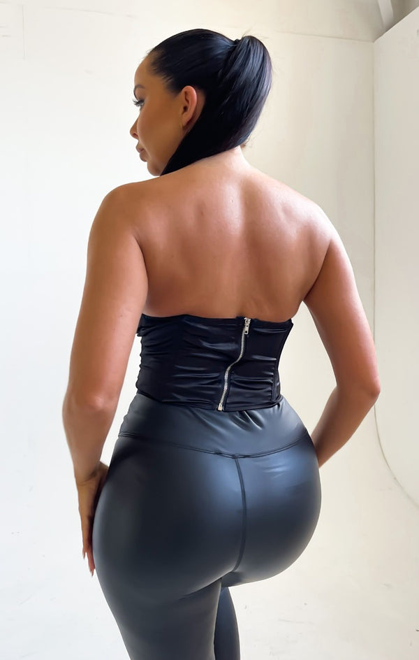 Femme Luxe Black Strapless Cup Detail Boned Corset Top - Fern