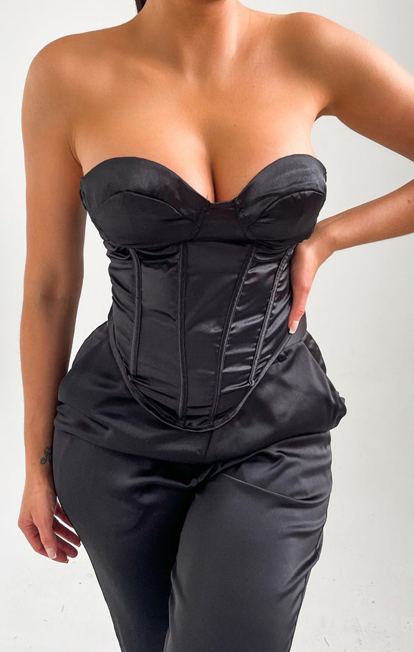 femme luxe Black Strapless Cup Detail Boned Corset Top - Fern