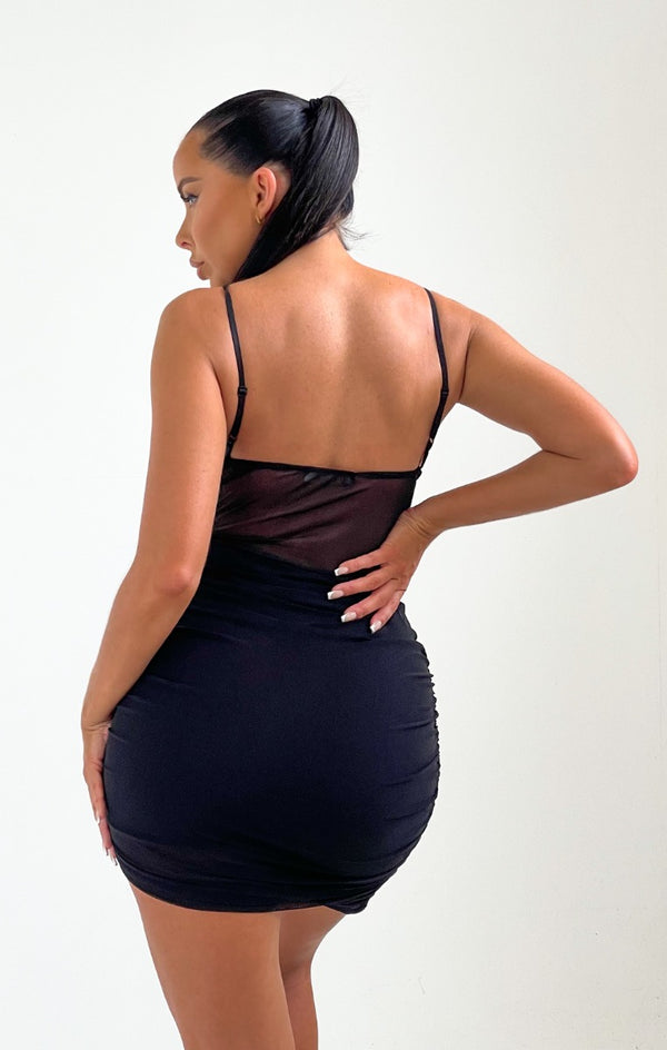 Femme Luxe Black Strappy Mesh Corset Mini Dress - Seville