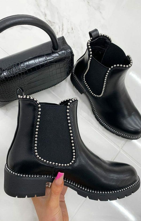Femme Luxe Black Studded Ankle Chelsea Boots - Finlay
