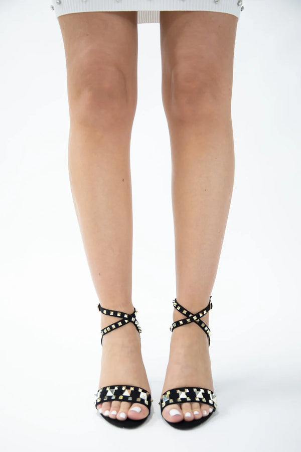 Femme Luxe Black Studded Strappy High Heel Sandal - Sara