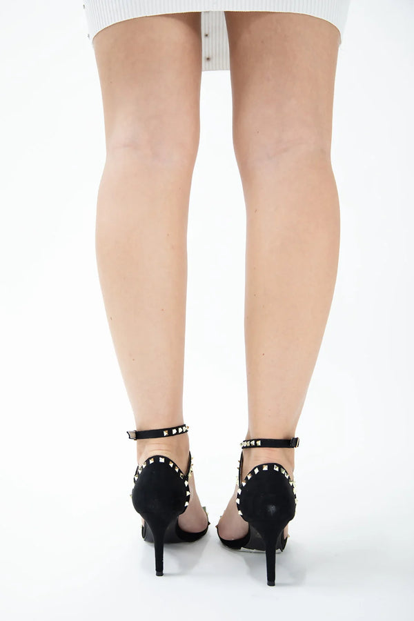 Femme Luxe Black Studded Strappy High Heel Sandal - Sara