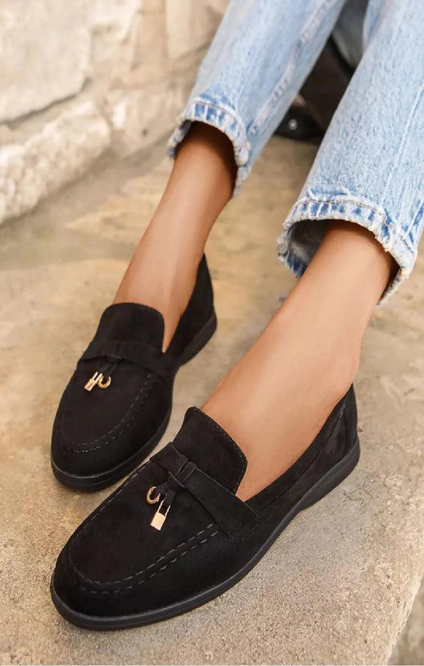 Femme Luxe Black Suede Summer Designer Loafers Shoes - Desta
