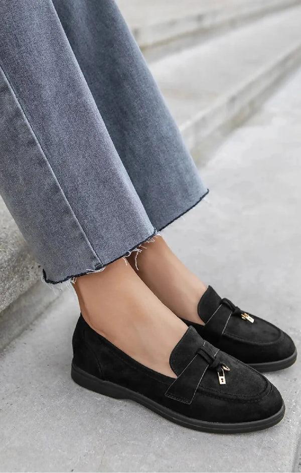 femme luxe Black Suede Summer Designer Loafers Shoes - Desta