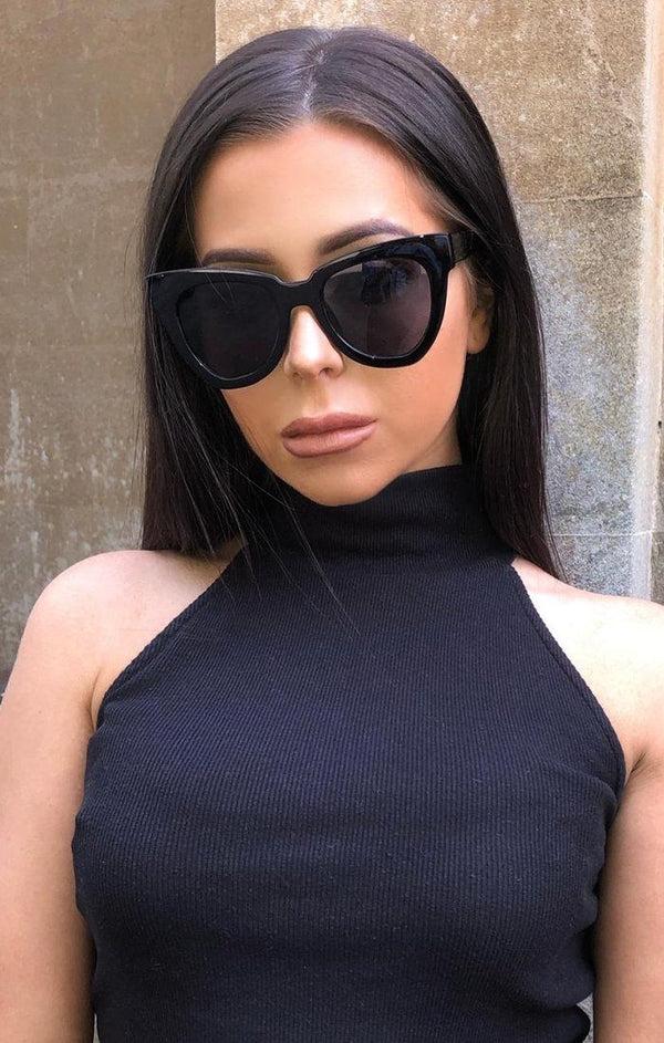 femme luxe Black Thick Frame Oversized Sunglasses - Saria