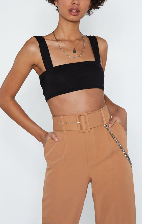 Femme Luxe Black Thick Strap Square Neck Crop Top - Mirelda
