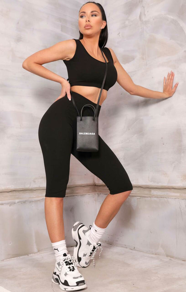 Femme Luxe Black Thick Strap Top Cropped Cycling Shorts Co-ord - Davina